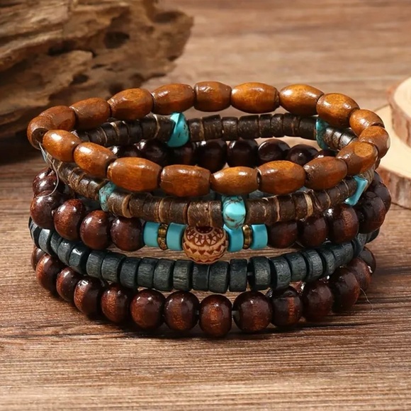 Jewelry - 5pcs Natural Stone, Wood Beads Beaded Bracelet